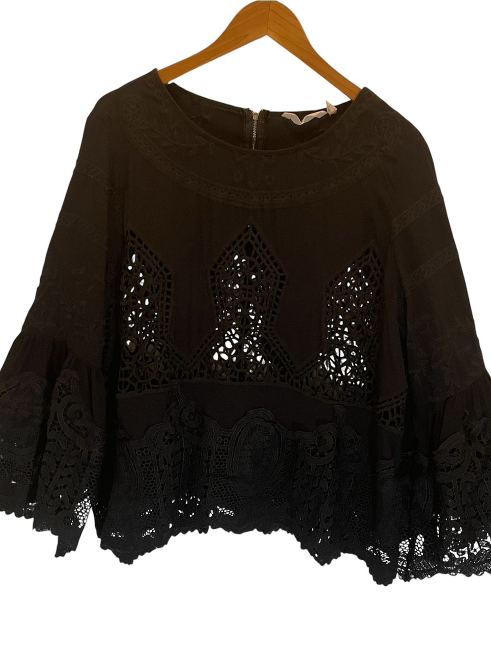 Soft Surroundings Arlette Black Embroidered Crochet Lace Boho Top Size XL